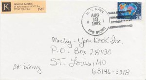 United States Fleet Post Office 29c Globe Love Heart 1992 U.S. Navy, FPO 9635...