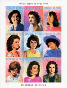 Chad 1996 Sc#694 Tribute to Jackie KENNEDY ONASSIS IMPERFORATED Sheetlet (9) MNH