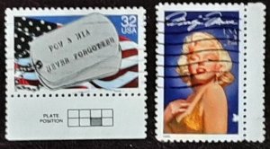 US Scott # 2966-2967; Two used 32c Commems. from 1995; VF center