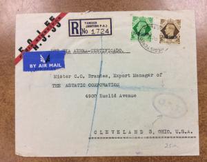 1949  Tangier to Ohio Airmail Cover / O.A.T. KG6 registered