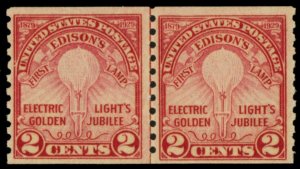 656, Mint FVF NH 2¢ Edison Joint Line Coil Pair - Stuart Katz