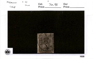 Norway, Postage Stamp, #11 Used, 1868 Lion Seal (AB)