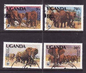 Uganda-Sc#371-4- id6-used WWF set-Elephants-Animals-1983-