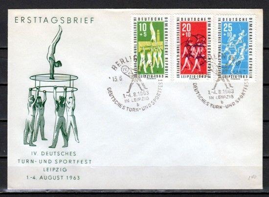 German Dem. Rep. Scott cat. B103-B105. Gymnastics issue. First day cover