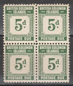 BRITISH SOLOMON ISLANDS 1940 POSTAGE DUE 5D BLOCK MNH **