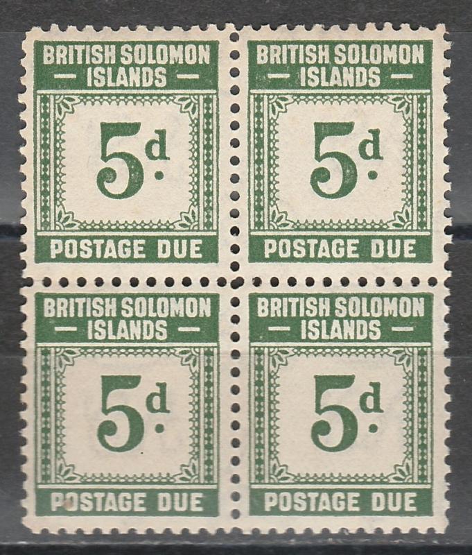 BRITISH SOLOMON ISLANDS 1940 POSTAGE DUE 5D BLOCK MNH **