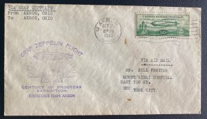 1933 Akron OH USA Graf Zeppelin LZ127 Century Of Progress cover #C18 To New York