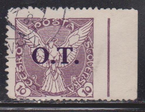 CZECHOSLOVAKIA Scott # P14 Used Imperf At Right Perforated On 3 Sides