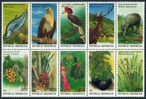 Indonesia 1737 aj block,MNH. Fauna,Flora 1997.Chitala lopis, Haliastur indus,