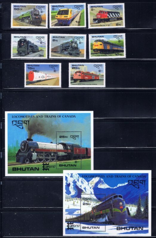 Bhutan 597-606 MNH 1987 Locomotives