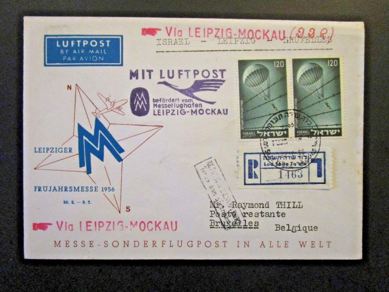 Israel 1956 Leipzig / Moscow Flight Cover - Z4704