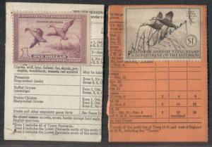 US #RW5,7, $1.00 Duck stamps on Hunting Licenses, VF