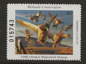 Oregon OR13 1996   $5.00  State duck stamp VF Mint nh