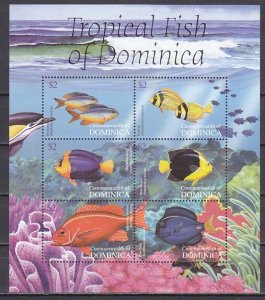 Dominica, Scott cat. 2470 a-f. Tropical Fish of Dominica sheet of 6..