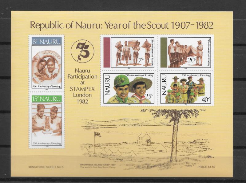 NAURU MNH IMPERF.SOUV. SHEET SC#249A SCOUTING SCV$1.75
