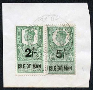 Isle of Man KGVI 2/- and 5/- Key Plate Type Revenues CDS on Piece