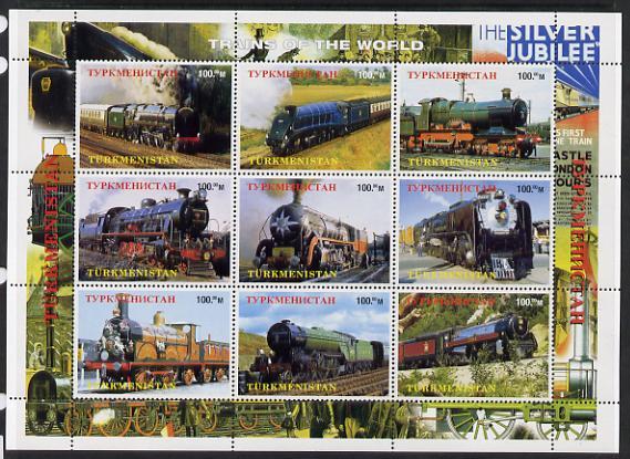 Turkmenistan 1999 Steam Locos perf sheetlet containing 9 ...