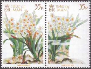 Isle of Man #1453a-1453f, Cplt Set(3), Pairs, Out of S/S, 2011, Flowers, NH