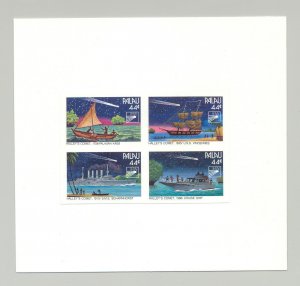 Palau #98a Halley's Comet, Ships, Canoe 1v Block of 4 Imperf Proofs on Card