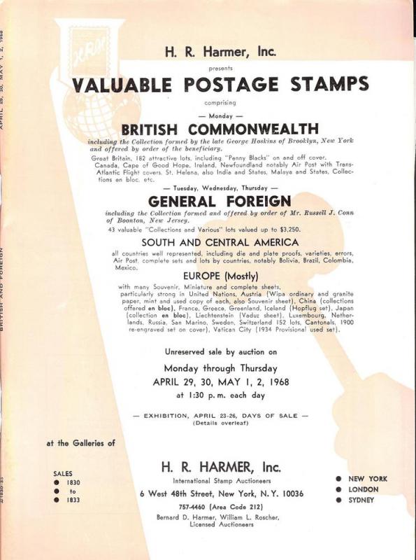 HR Harmer: Sale # 1830-1833  -  Valuable Postage Stamps c...