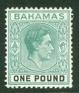 SG 157 Bahamas 1938-52. £1 deep grey-green & black, thick paper. Very lightly...