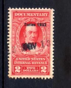 R602 EFO 1852 instead of 1952 overprint on $2 Revenue used.