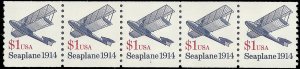 #2468 $1.00 Seaplane 1914  PNC Strip of 5 #1 1990 Mint NH