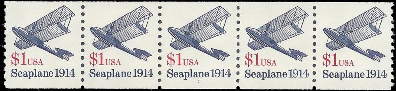 #2468 $1.00 Seaplane 1914  PNC Strip of 5 #1 1990 Mint NH