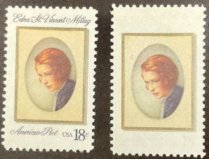 1926a Edna St Vincent Millay, Poet BLACK ENGRAVING OMITTED ERROR MNH/XF 1981