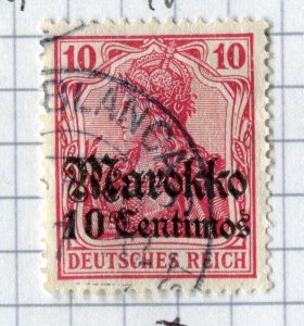 GERMAN MAROCCO; 1911-18 Germania WMK. issue used Shade of 10c. value, Postmark