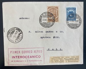 1927 Barranquilla Colombia First flight Airmail Cover To Cali Interoceanic