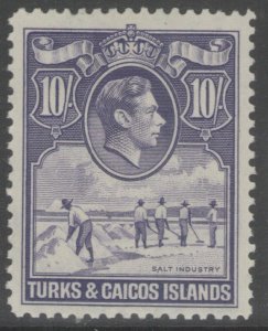 TURKS & CAICOS IS. SG205 1938 10/= BRIGHT VIOLET MTD MINT