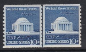 1520 Jefferson Memorial Coil Line Pair MNH