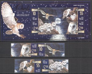 Ft085,130 2001 Niuafo'Ou Birds Owls By Moonlight ! Gold Foil #382-85 Kb+Set Mnh