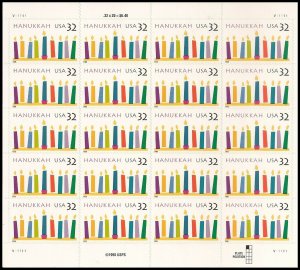 US 3118 Hanukkah 32c sheet 20 MNH 1996