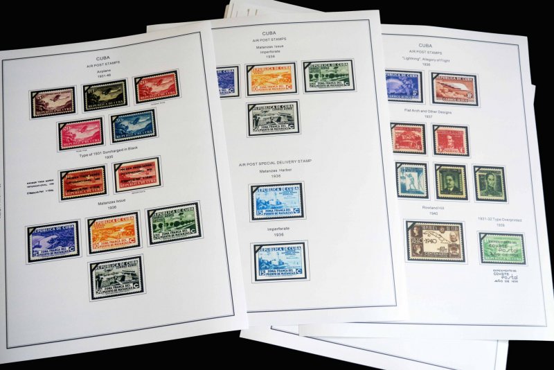 COLOR PRINTED CUBA AIRMAIL 1927-1980 STAMP ALBUM PAGES (56 illustrated pages)