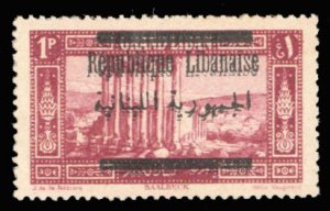 Lebanon #88 (YT 100a) Cat€70, 1928 1p magenta, double overprint, hinged, so...