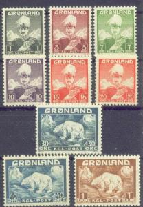 GREENLAND   1-9 MNH 1938-46 King & Polar Bear Defins CV $110