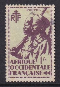 French West Africa  #24  used  1945  colonial soldier 1fr