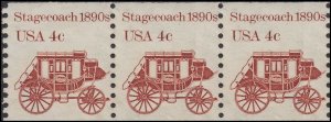 US 1898A Transportation Stagecoach 1890s 4c coil strip (3 stamps) MNH 1982