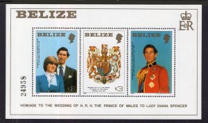 BELIZE Sc#554 Prince Charles & Diana Royal Wedding S/S (1981) MNH