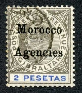 Morocco Agencies SG23 2p Black and Blue Wmk Crown CA  Cat 250 pounds