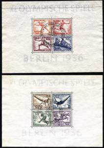GERMANY Deutsches Reich Postmarked Sheets SC# B91 B92 Olympic Games 1936