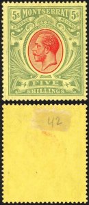 Montserrat SG48 5/- Red and Green/yellow M/M Cat 100 pounds