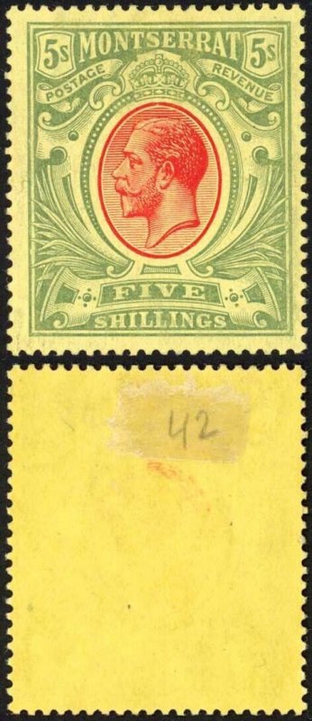 Montserrat SG48 5/- Red and Green/yellow M/M Cat 100 pounds