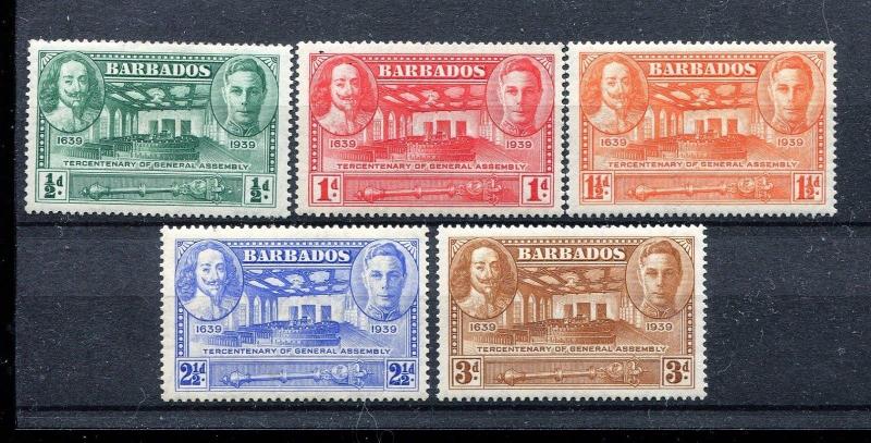 Barbados 202-206 MH 1939 King Charles I George VI Assembly Chamber & Mace x27510