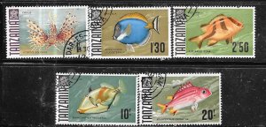 Tanzania #28-29,31,33-34  Fish  (CTO) CV $12.40