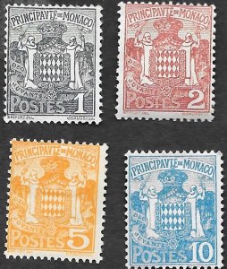 Monaco Scott #60-61, 63-64  Coat of Arms (1924) MH