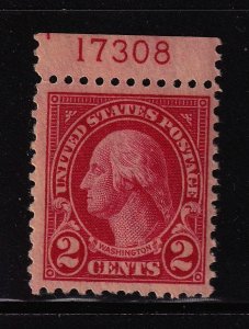 1923 Washington 2c carmine Sc 554 MNH top plate number single CV $15 (T13