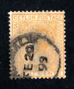 Ceylon #92,  F/VF, Used,  CV $13.00 ....  1290072